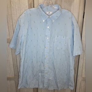 Southern Tide Mens Trim Fit Blue/White Striped Button Up Shirt Size XL Palm Tree